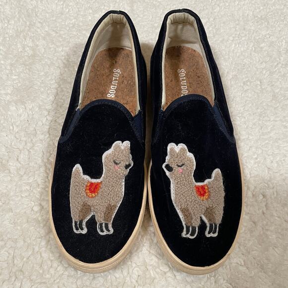 Soludos Llama Velvet Slip On Sneakers Navy Blue Fuzzy Terry Cloth 6 - Picture 3 of 8